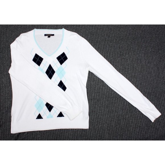 Brooks Brothers Supima Cotton V Neck Long Sleeve Sweater Diamond Pattern Large - Picture 2 of 4